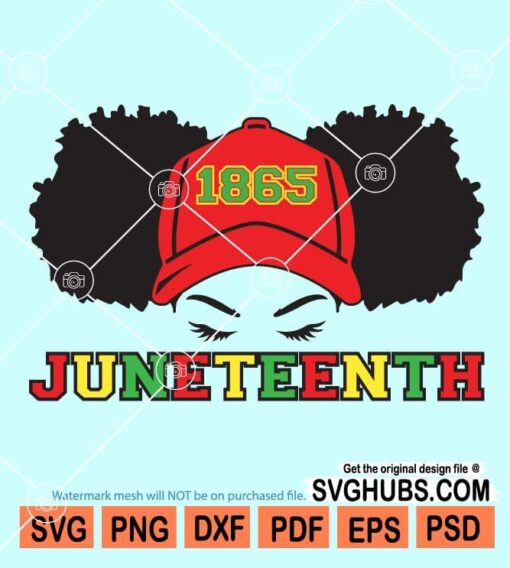 Juneteenth 1865 black queen with cap and afro puffs svg