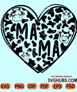 Mama heart cow print pattern svg