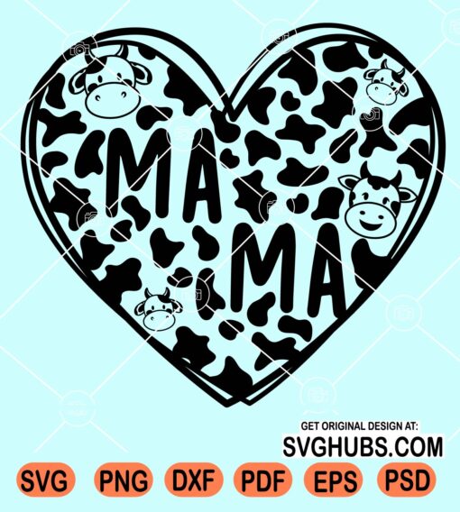 Mama heart cow print pattern svg