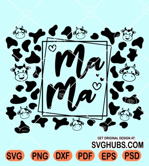 Mama square frame cow print pattern svg