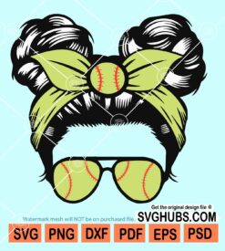 Messy bun baseball mom svg