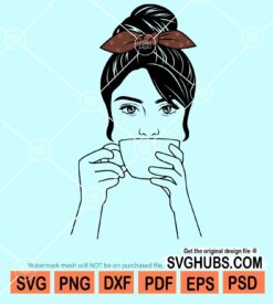 Messy bun drinking coffee svg