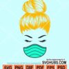 Messy bun girl with face mask svg