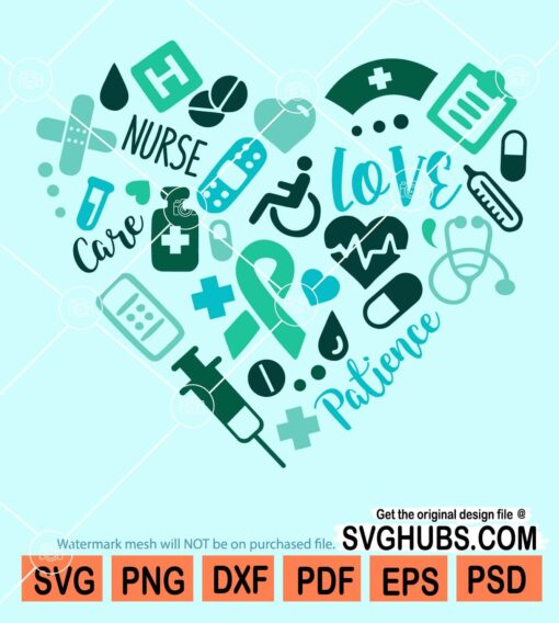 Nurse heart with medical objects svg