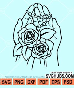 Paying hands with roses and beads svg