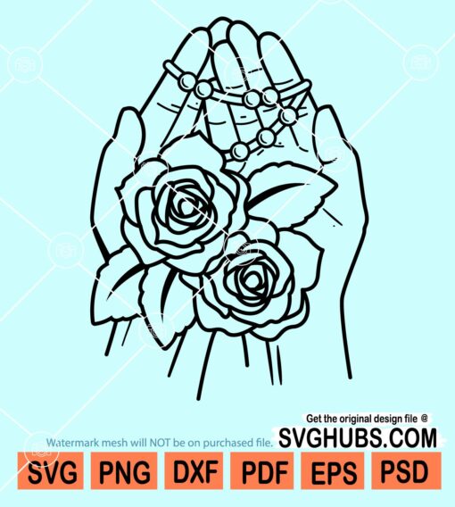 Paying hands with roses and beads svg, Praying hands svg, Prayer svg