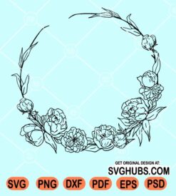 Peony circle wreath svg