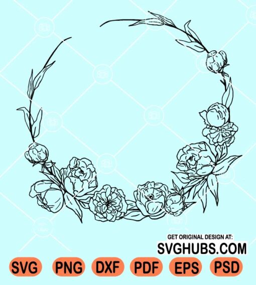Peony circle wreath svg