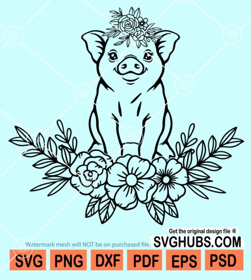 Pig with flower crown svg