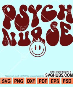 Psych nurse wavy text with smiley face svg