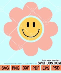 Retro daisy smiley face svg