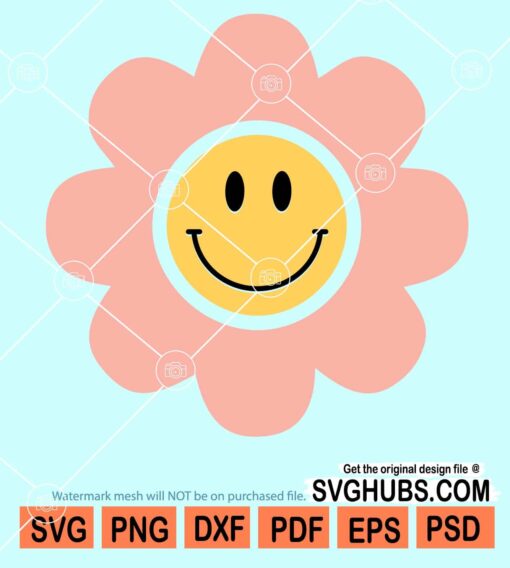 Retro daisy smiley face svg