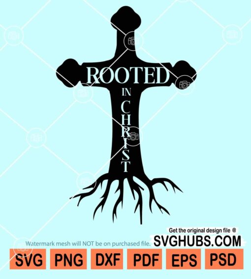 Rooted in Christ cross design svg