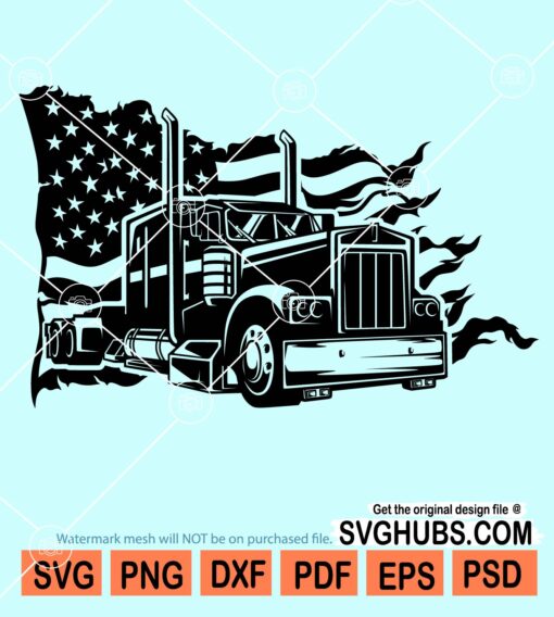 Semi-Truck Trailer with American flag svg