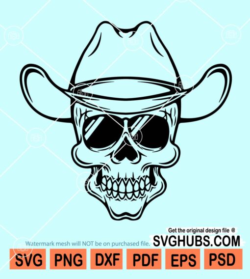 Skull with cowboy hat svg