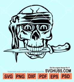 Skull with knife in teeth svg
