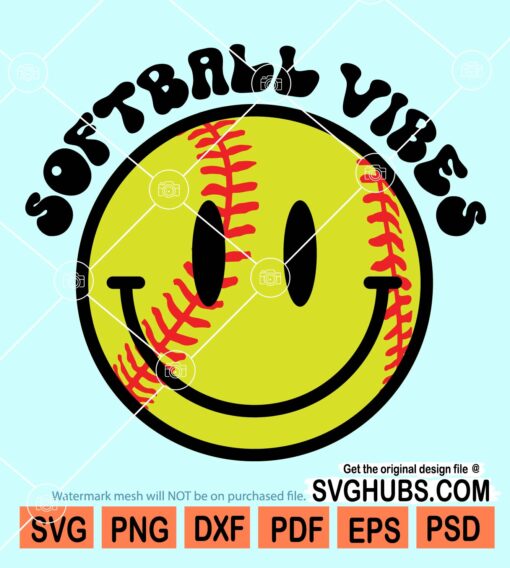 Softball vibes smiley svg