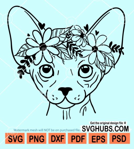 Sphynx cat floral crown svg