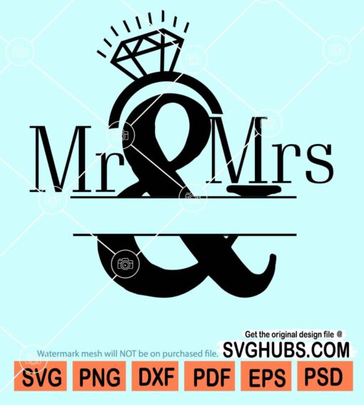 Split Mr. and Mrs. wedding name frame svg