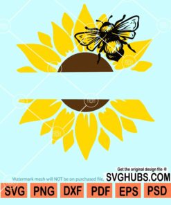 Split sunflower and bee monogram svg