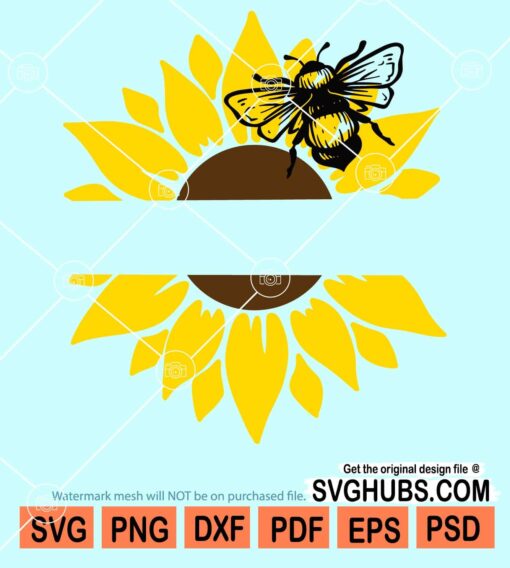 Split sunflower and bee monogram svg