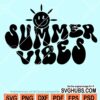 Summer vibes wavy text with sunshine smiley face svg