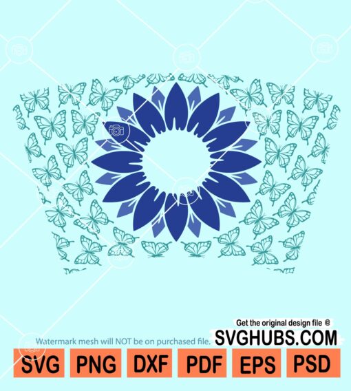 Sunflower and butterflies Starbucks cup wrap svg