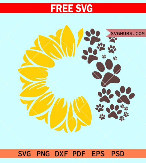 Sunflower paw print svg free, Sunflower with dog paw print SVG, Dog Mom SVG free