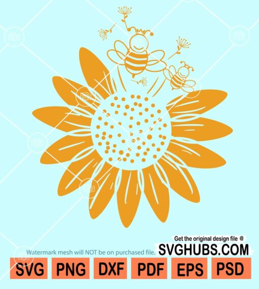 Sunflower with bees and dandelions svg