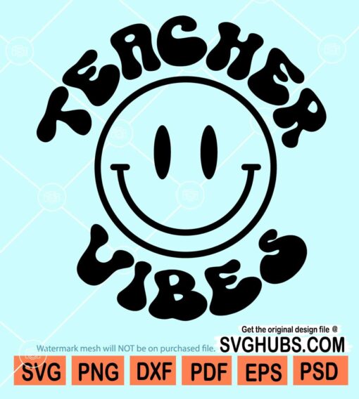 Teacher vibes wavy text smiley face svg