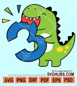 Three Years Dinosaur Birthday Boy Svg