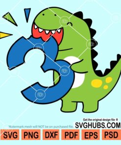 Three Years Dinosaur Birthday Boy Svg