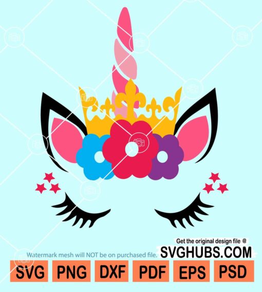 Unicorn face with Princess Crown svg