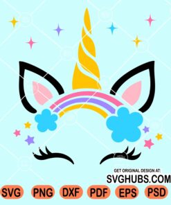 Unicorn face with rainbow svg