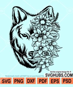 Wolf with flowers svg