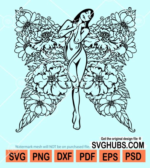 Woman with floral butterfly wings svg