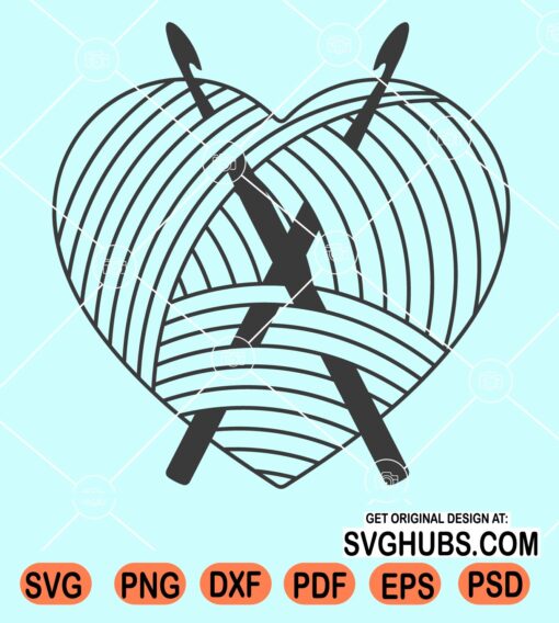 Yarn ball heart shape with crotchets svg