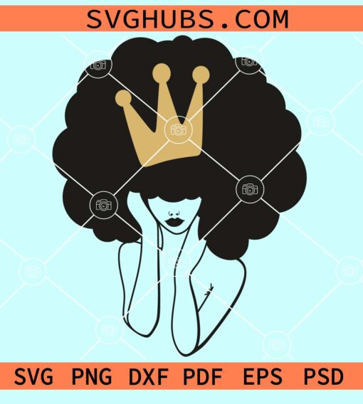 Afro queen with crown svg file