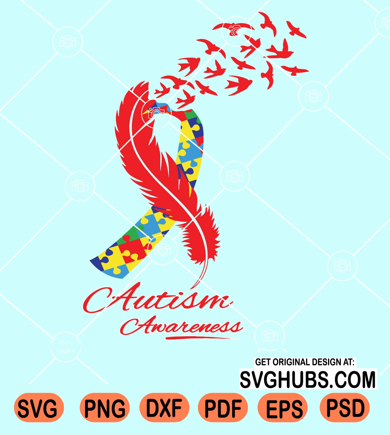 Autism Awareness Feather Birds Ribbon svg, Autism Awareness ribbon svg