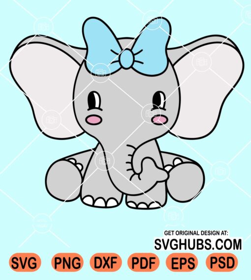 Baby elephant with bow svg