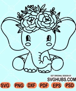 Baby elephant with floral crown svg