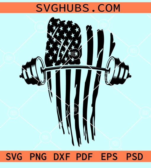 Barbell distressed American flag svg