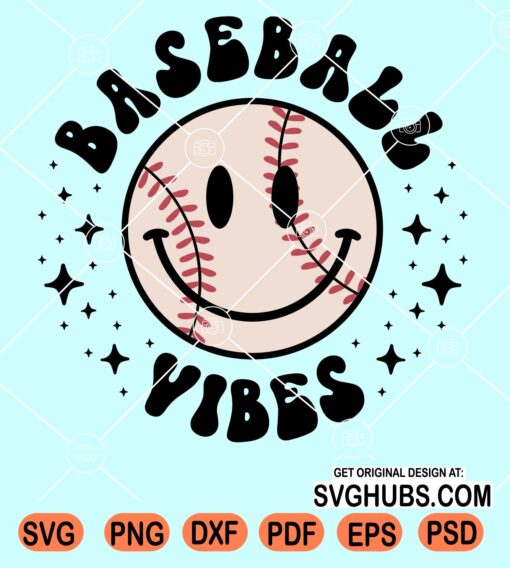 Baseball vibes retro smiley svg