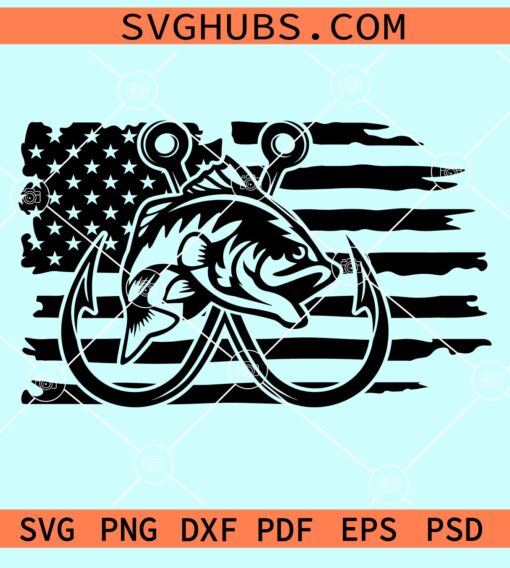 Bass fishing American flag svg