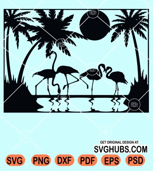 Beach Palm Trees Flamingoes svg