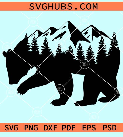 Bear mountains and forest scenery svg