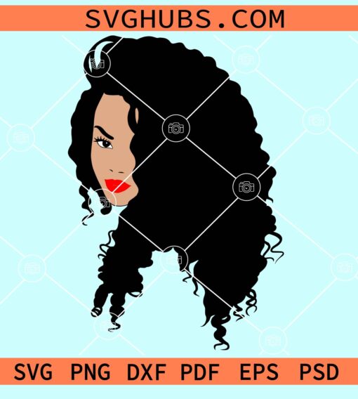 Black woman afro hair with red lipstick svg