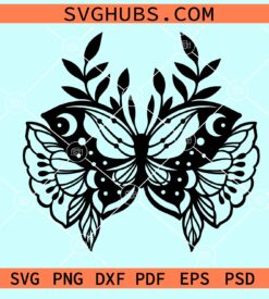 Boho Butterfly SVG with Florals and Crescent Moon svg