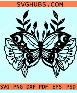 Boho Butterfly SVG with Florals and Crescent Moon svg