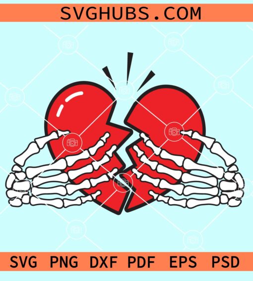 Broken heart with skeleton hands svg